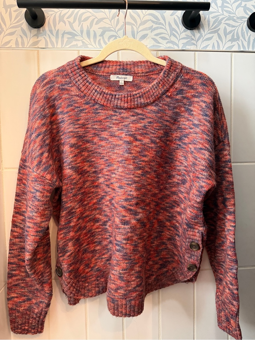 Madewell Marled Pink & Blue Crewneck Sweater